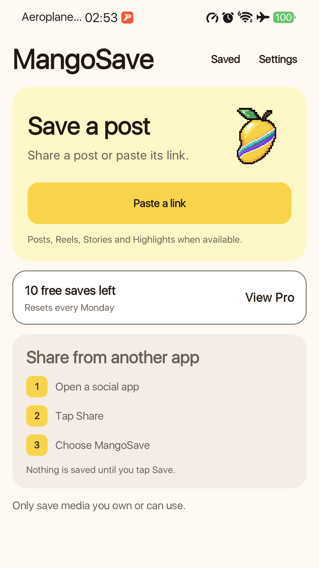 MangoSave home screen